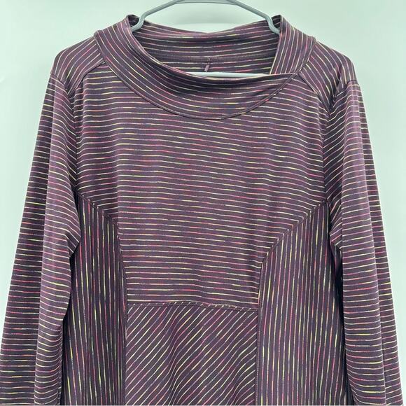 Prana Alicia Scramble Purple Multi Striped Mock Neck Long Sleeve Dress Sz L - Picture 2 of 10